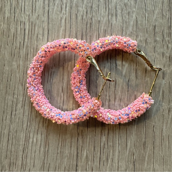 Pink Beaded Hoop Earrings - Picture 1 of 3
